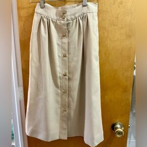 Vintage Elegant Cream/Khaki/Beige Gold Button-Down Midi Classic Skirt